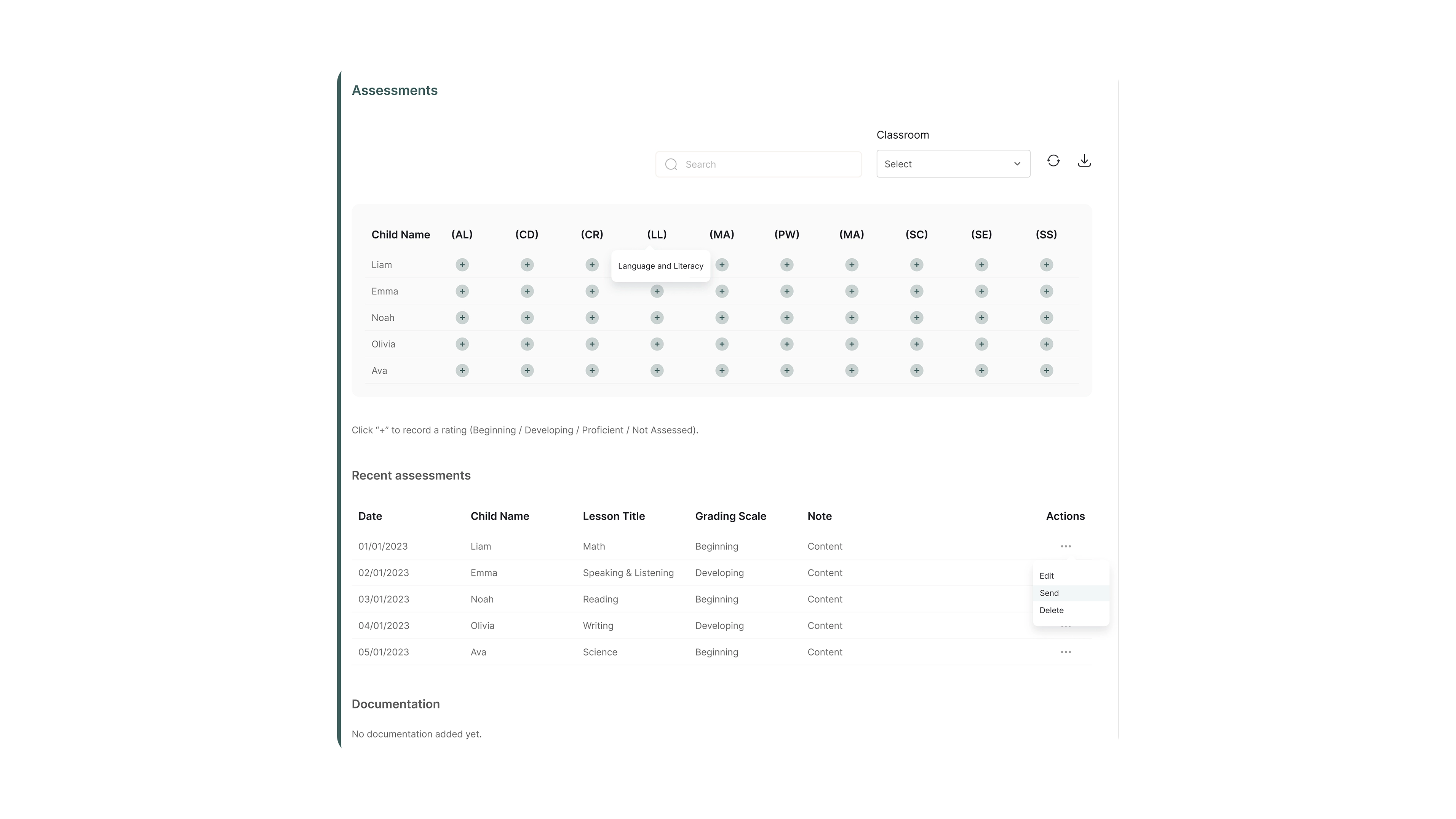 Assessment and progress tracking with lesson planning